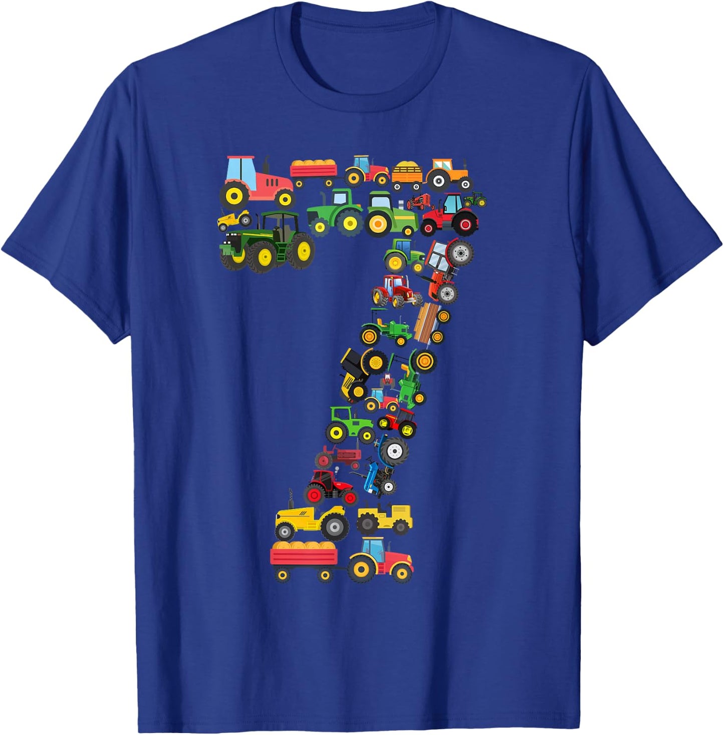 Fun Kids 7th Birthday Farm Tractor 7 Years Old Birthday T-Shirt - T-Shirt | Royal
