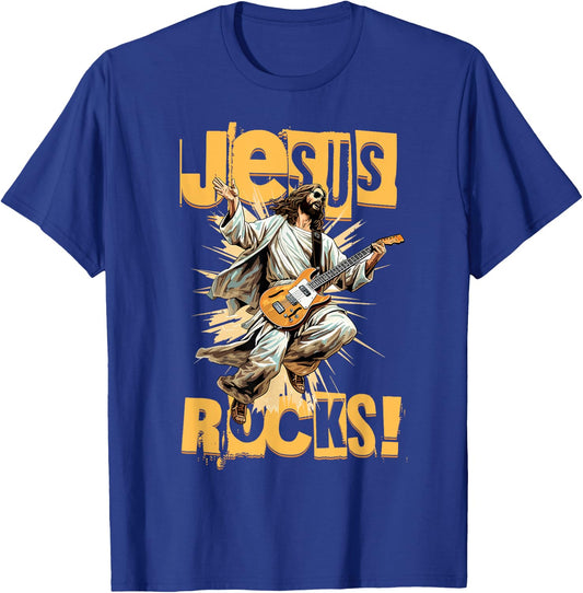 Church and Jesus Is My Jam Funny Jesus Rocks! Guitar Playing Jesus Christ T-Shirt - T-Shirt | Royal