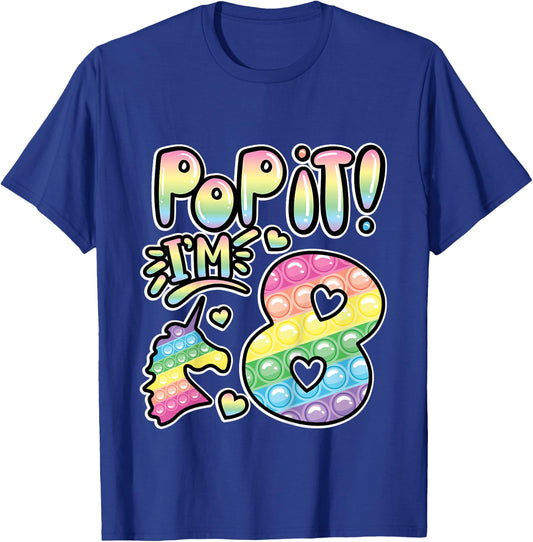 Pop It 8th Birthday Girls Boys 8 Years Old Fidget T-Shirt - T-Shirt | Royal