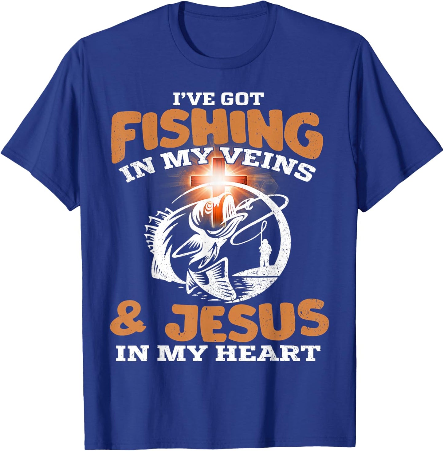 I've Got Fishing in My Veins and Jesus in My Heart Fisherman T-Shirt - T-Shirt | Royal