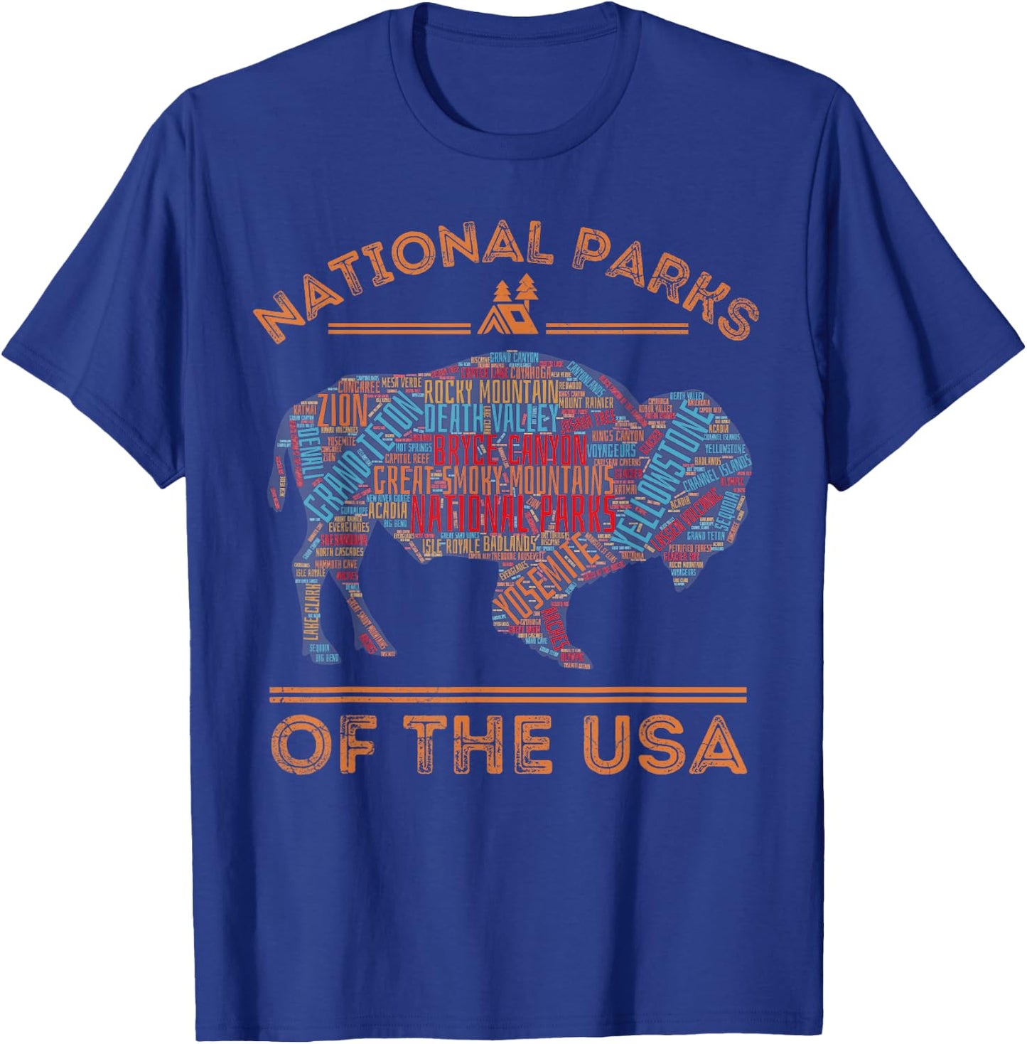 National Parks USA Buffalo Travel Outdoors Hiking Vintage T-Shirt - T-Shirt | Royal