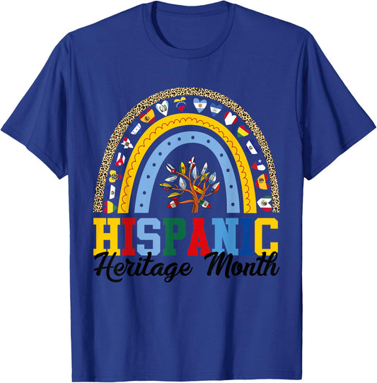 Hispanic Heritage Month all Countries Flags rainbow leopard T-Shirt - T-Shirt | Royal
