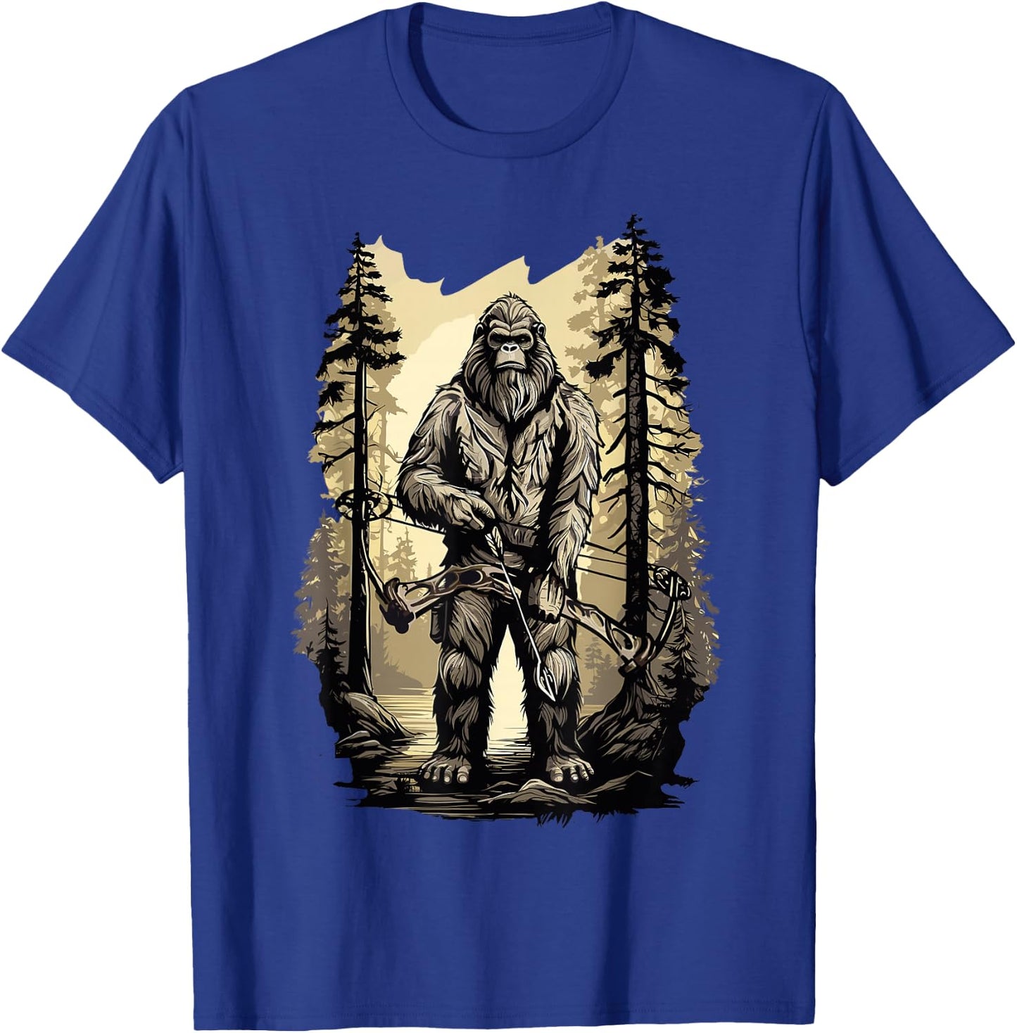 Bow Hunting Bigfoot, Funny Bow Hunting Sasquatch , Black, -Adults, Small, Short Sleeve, Classic Fit, Cotton, Polyester T-Shirt - T-Shirt | Royal