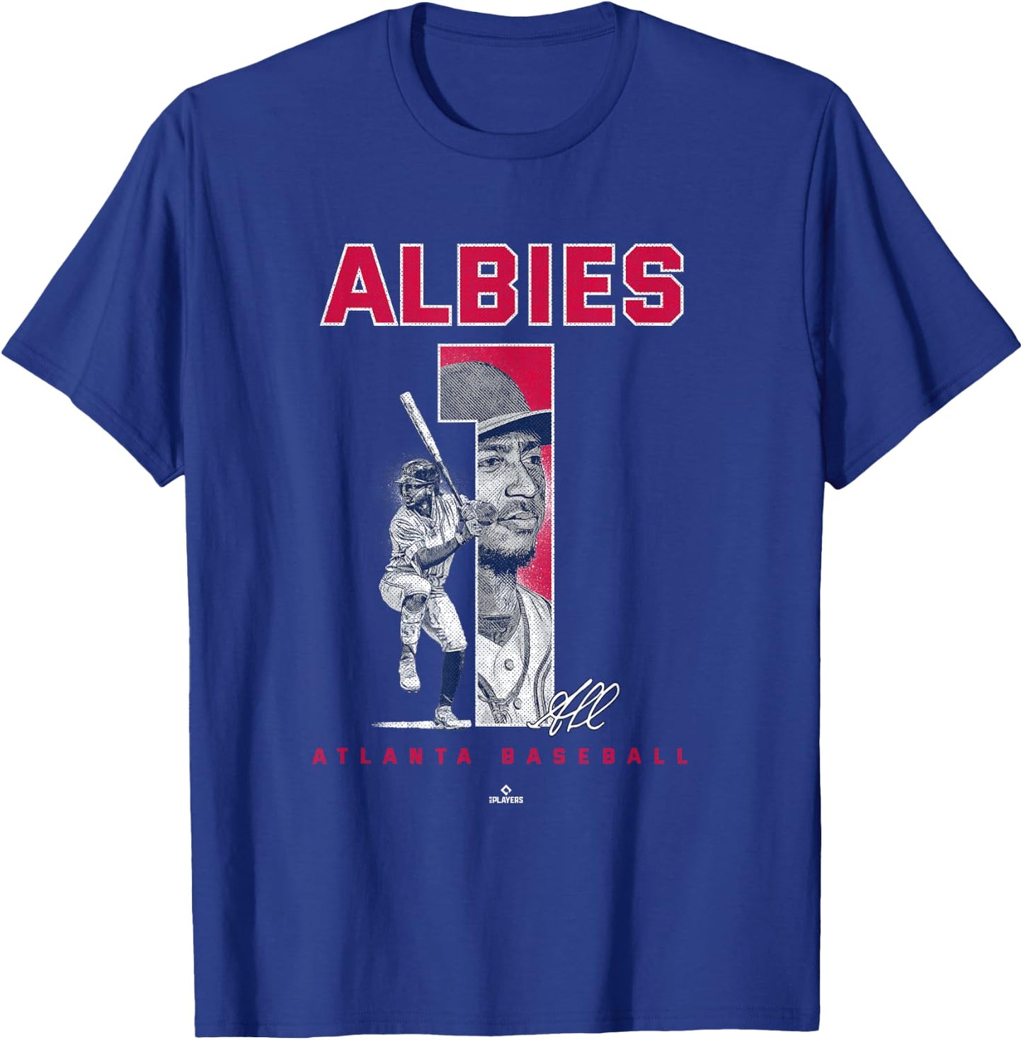 Number and Portrait Ozzie Albies Atlanta MLBPA T-Shirt - T-Shirt | Royal