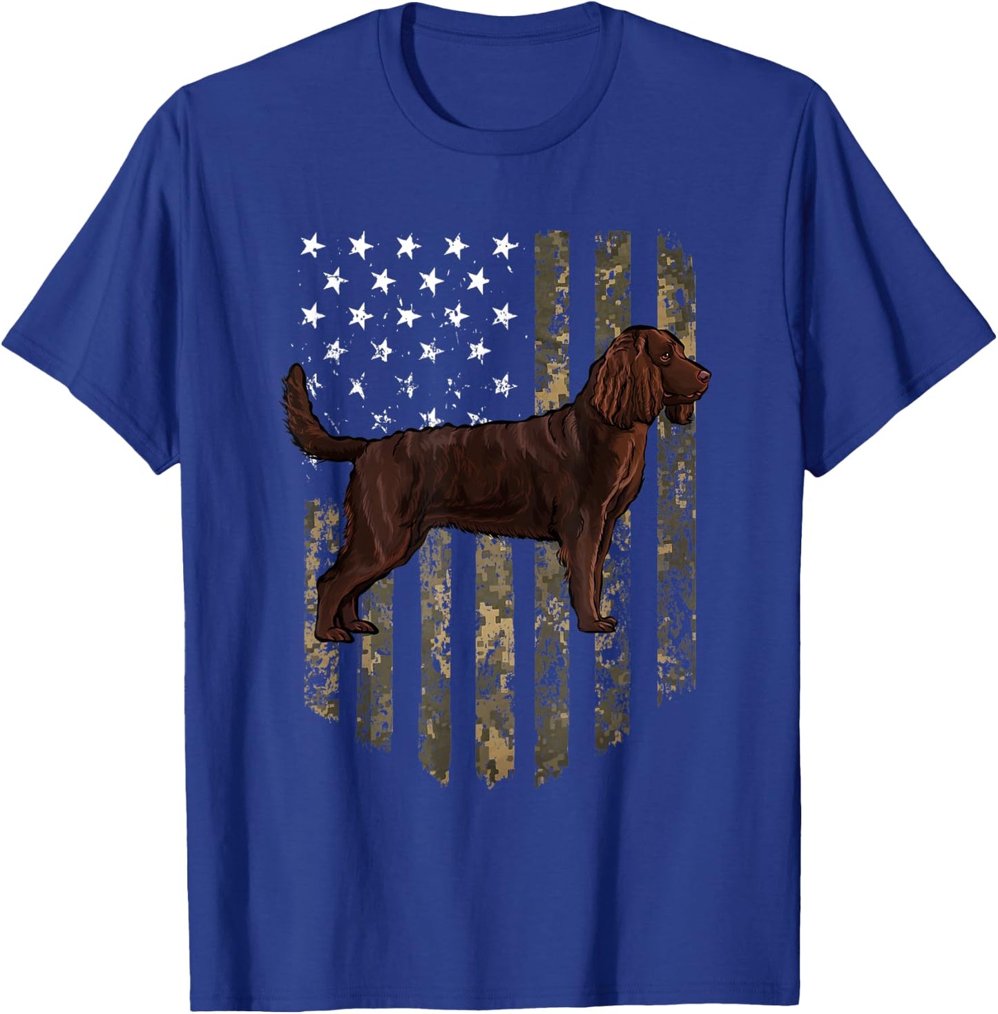 Camo American Flag American Water Spaniel 4th Of July USA T-Shirt - T-Shirt | Royal