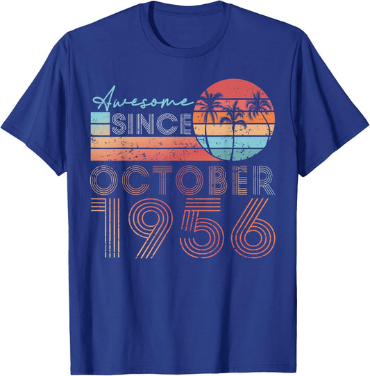 Retro October Vintage Awesome 1956 67th Birthday Gifts T-Shirt - T-Shirt | Royal