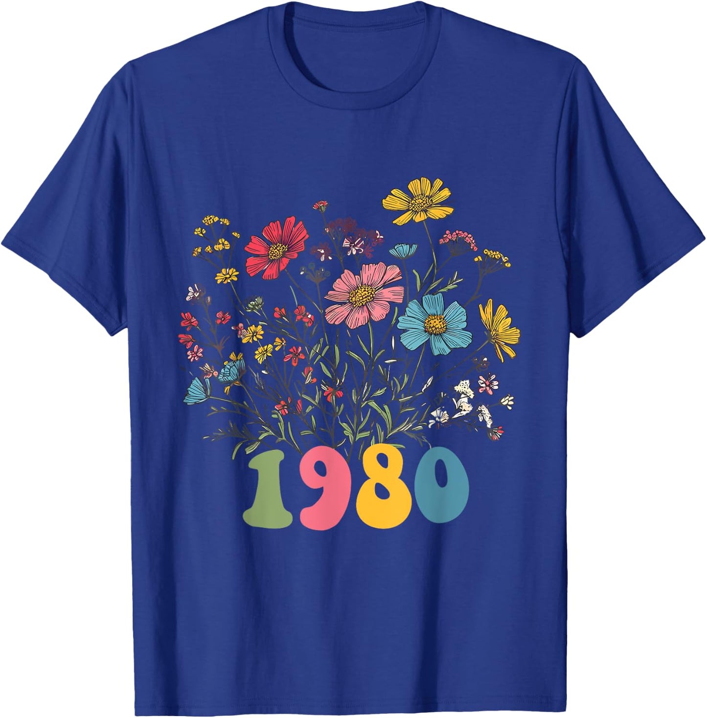 Wildflower Born 1980 45th Birthday 1980 birthday T-Shirt - T-Shirt | Royal