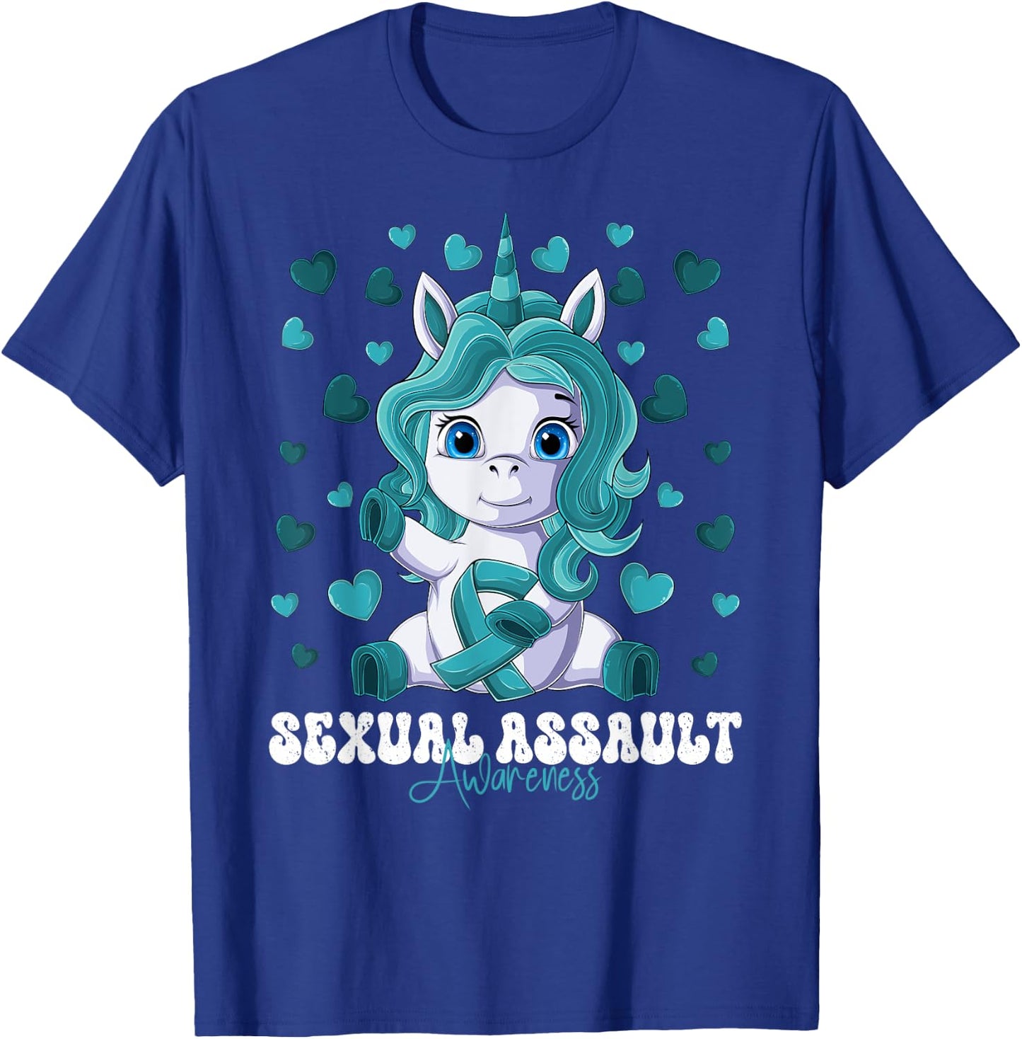 Sexual Assault Awareness Month Teal Ribbon Unicorn T-Shirt - T-Shirt | Royal