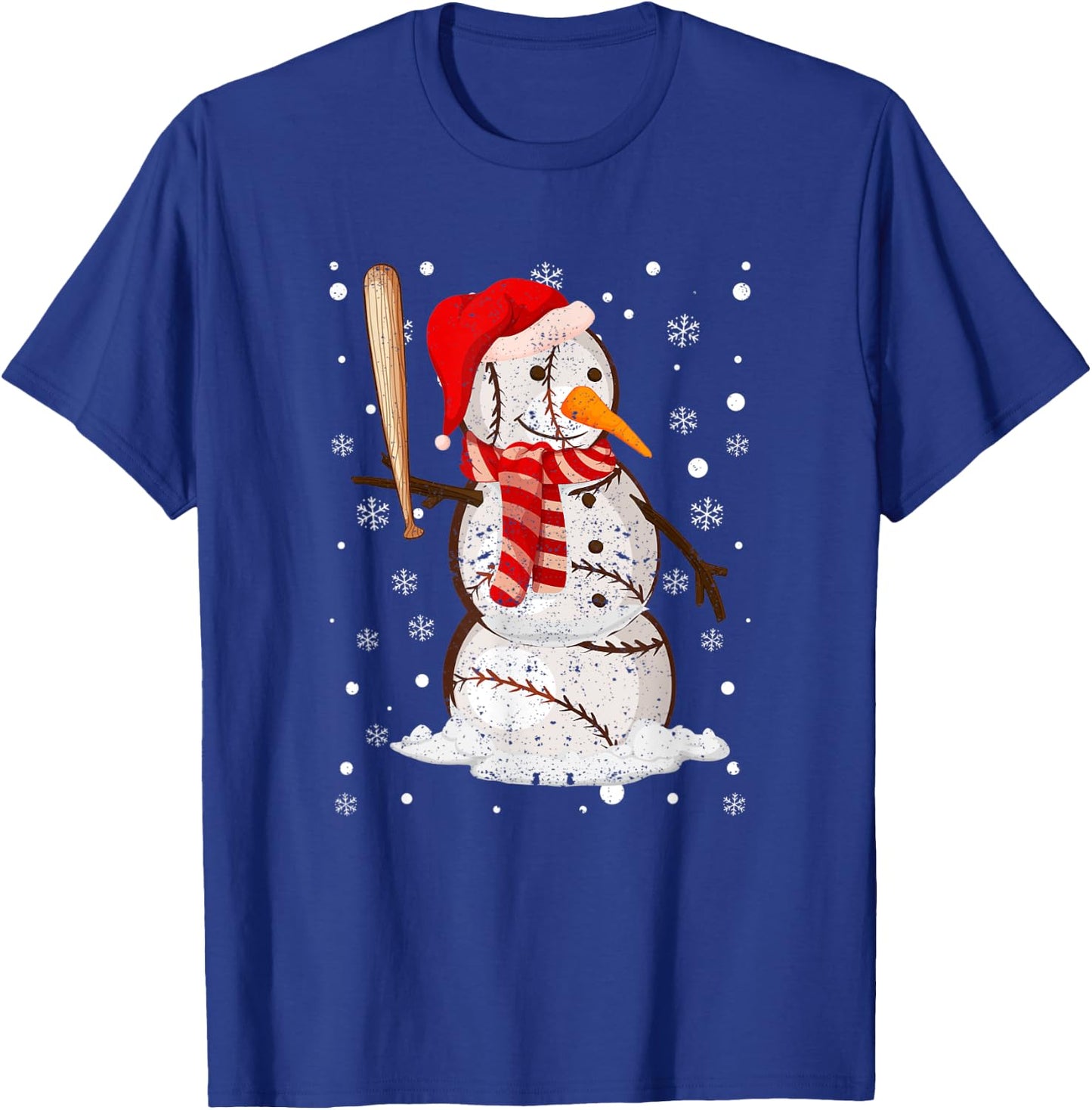 Baseball Player Snowman Balls Snow Christmas Pajama Xmas PJ T-Shirt - T-Shirt | Royal