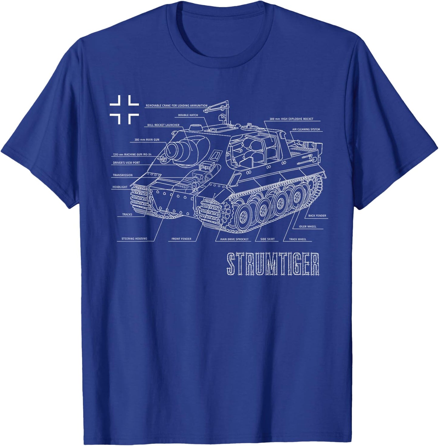 World War 2 German Tank Storm Tiger Blueprint T-Shirt - T-Shirt | Royal