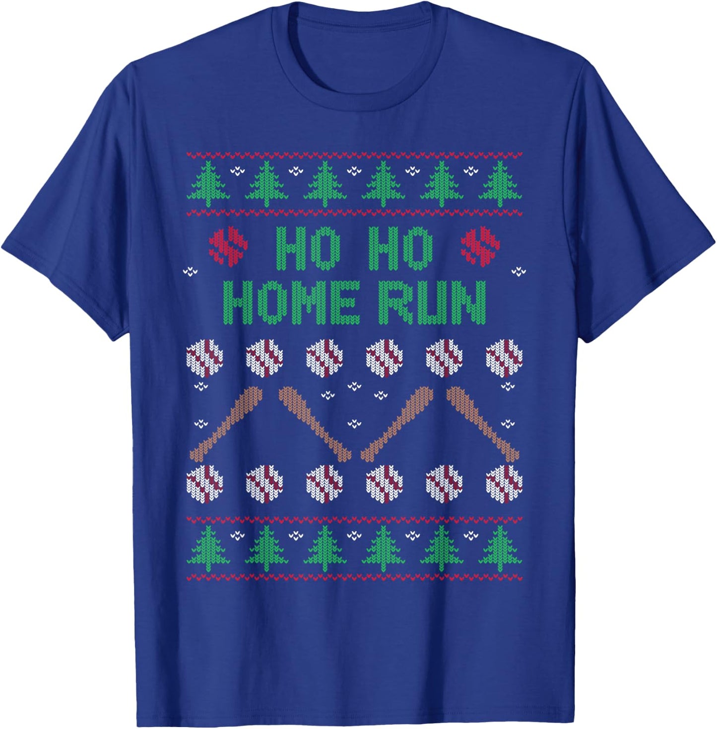 Ho Ho HOME Run Funny Ugly Christmas apparel Baseball lover T-Shirt - T-Shirt | Royal