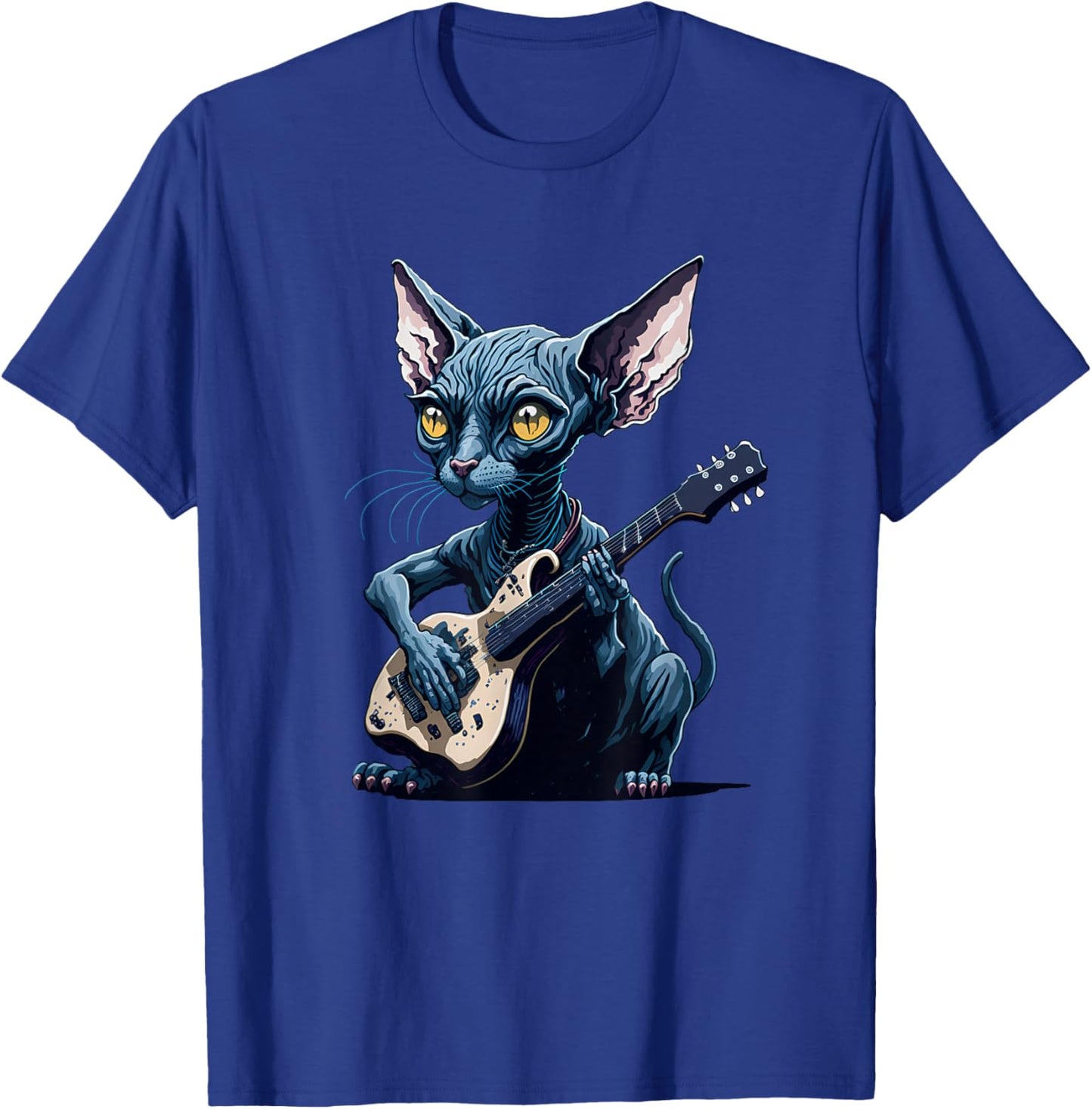 Hairless Sphynx Cat playing guitar Women Girls Kids T-Shirt - T-Shirt | Royal