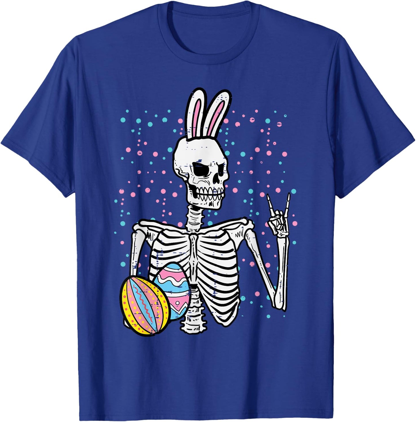 Easter Skeleton Bunny Rock Hand Rocker Boys Kids Men Teens T-Shirt - T-Shirt | Royal