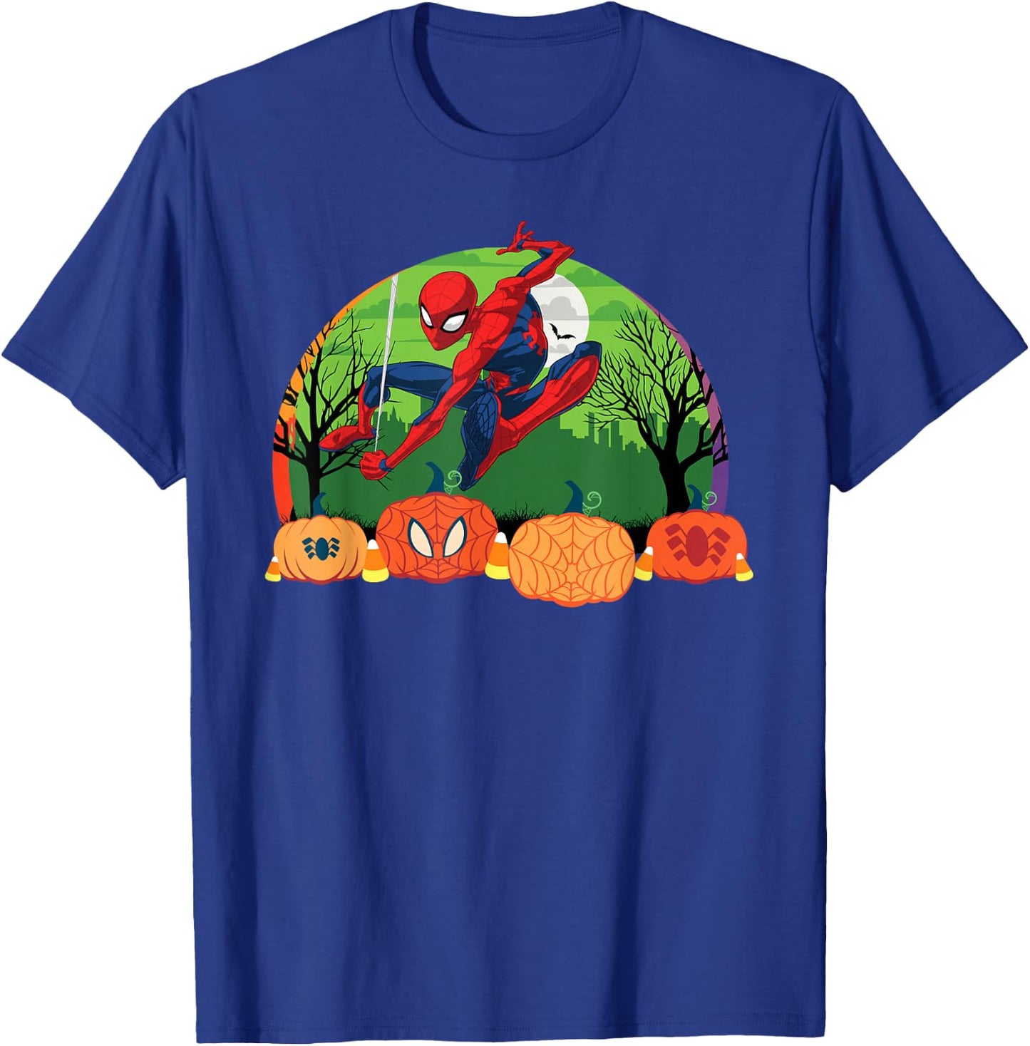 Marvel Spider-Man Spooky Halloween Night with Pumpkins T-Shirt - T-Shirt | Royal