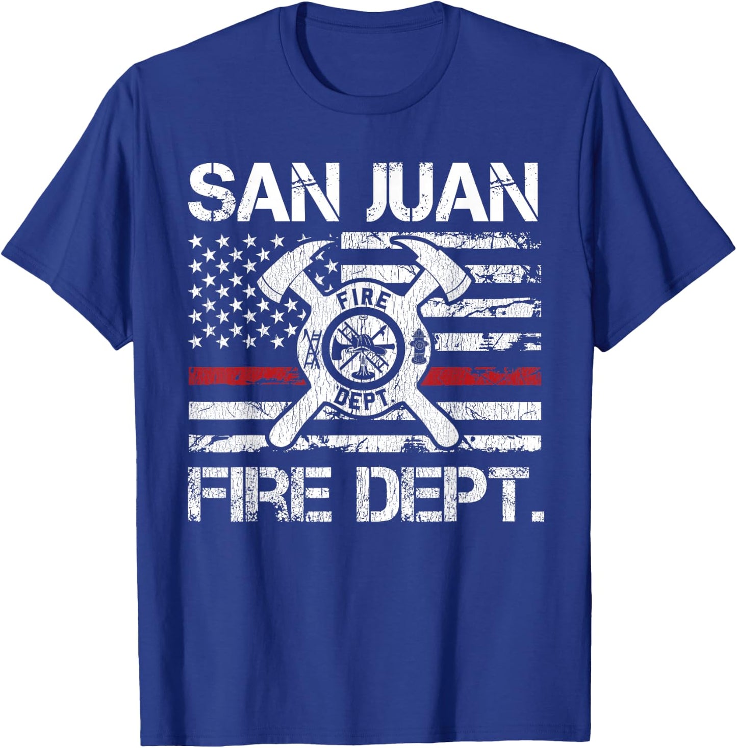 San Juan Puerto Rico Fire Department Thin Red Line Fireman T-Shirt - T-Shirt | Royal