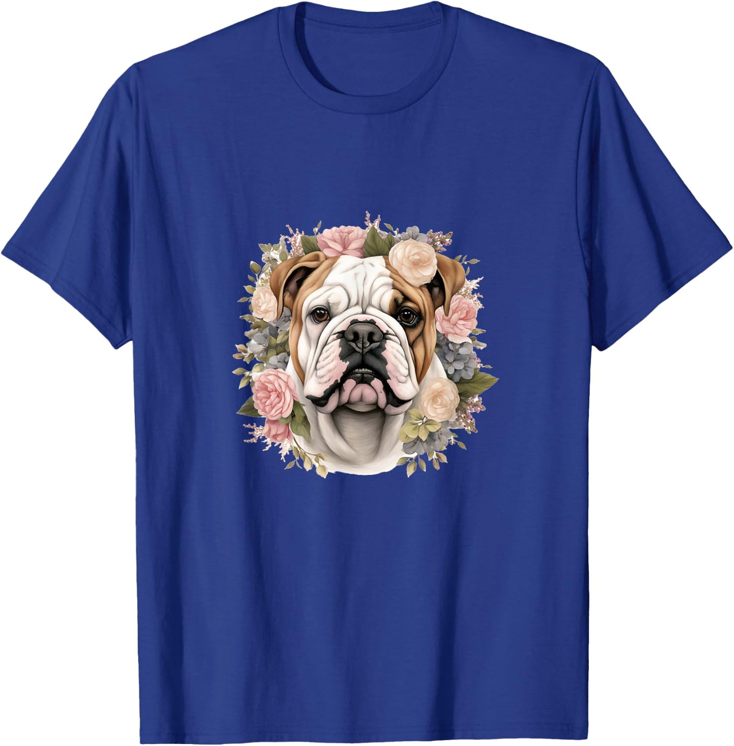 Floral English Bulldog Pastel Flower Border T-Shirt - T-Shirt | Royal