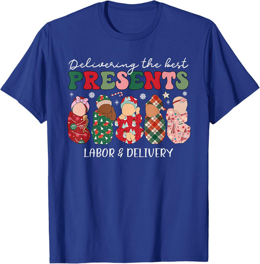 Delivering The Best Presents Labor Delivery Nurse Christmas T-Shirt - T-Shirt | Royal