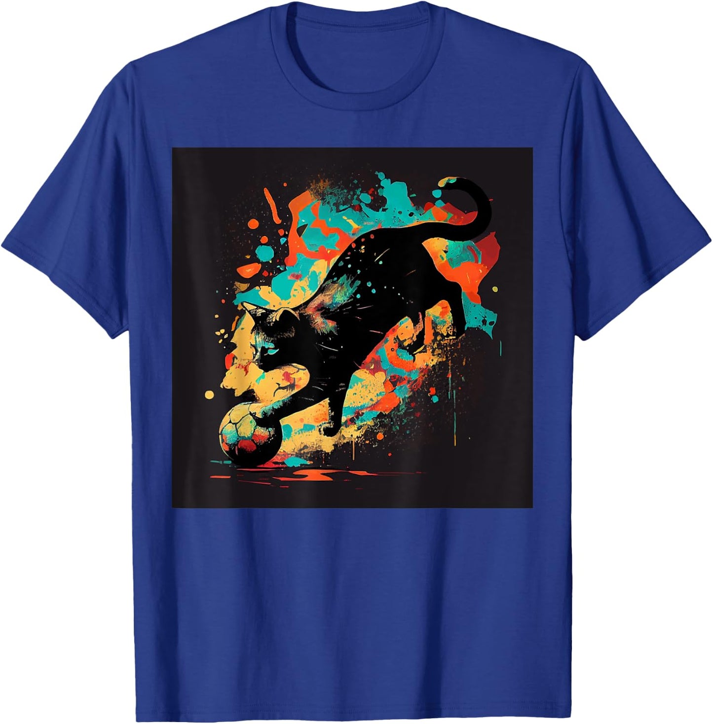 Black Cat Soccer Colorful T-Shirt - T-Shirt | Royal