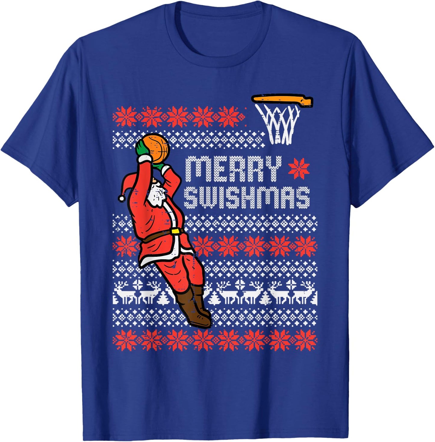 Merry Swishmas Basketball Ugly Christmas Xmas Men Boys Kids T-Shirt - T-Shirt | Royal