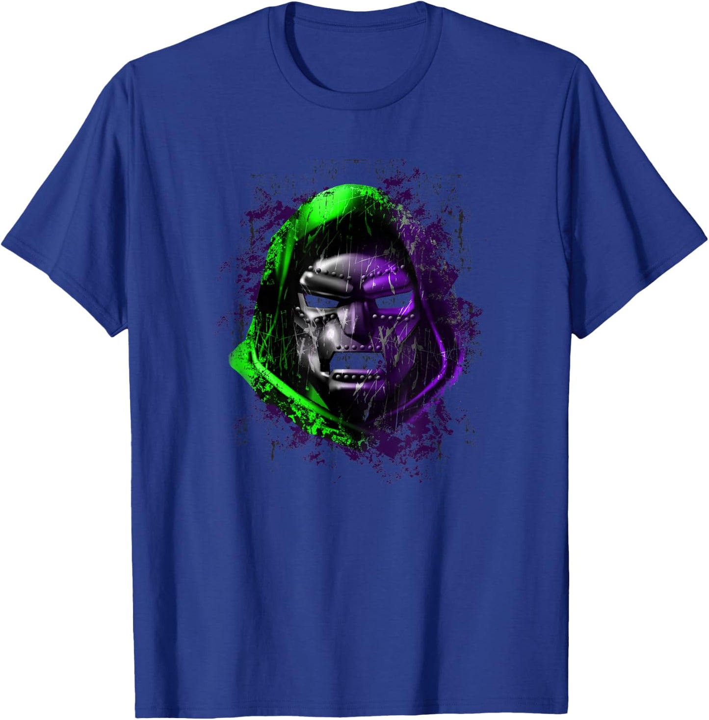 Marvel Fantastic Four Dr. Doom Mask Color Pop Distressed T-Shirt - T-Shirt | Royal