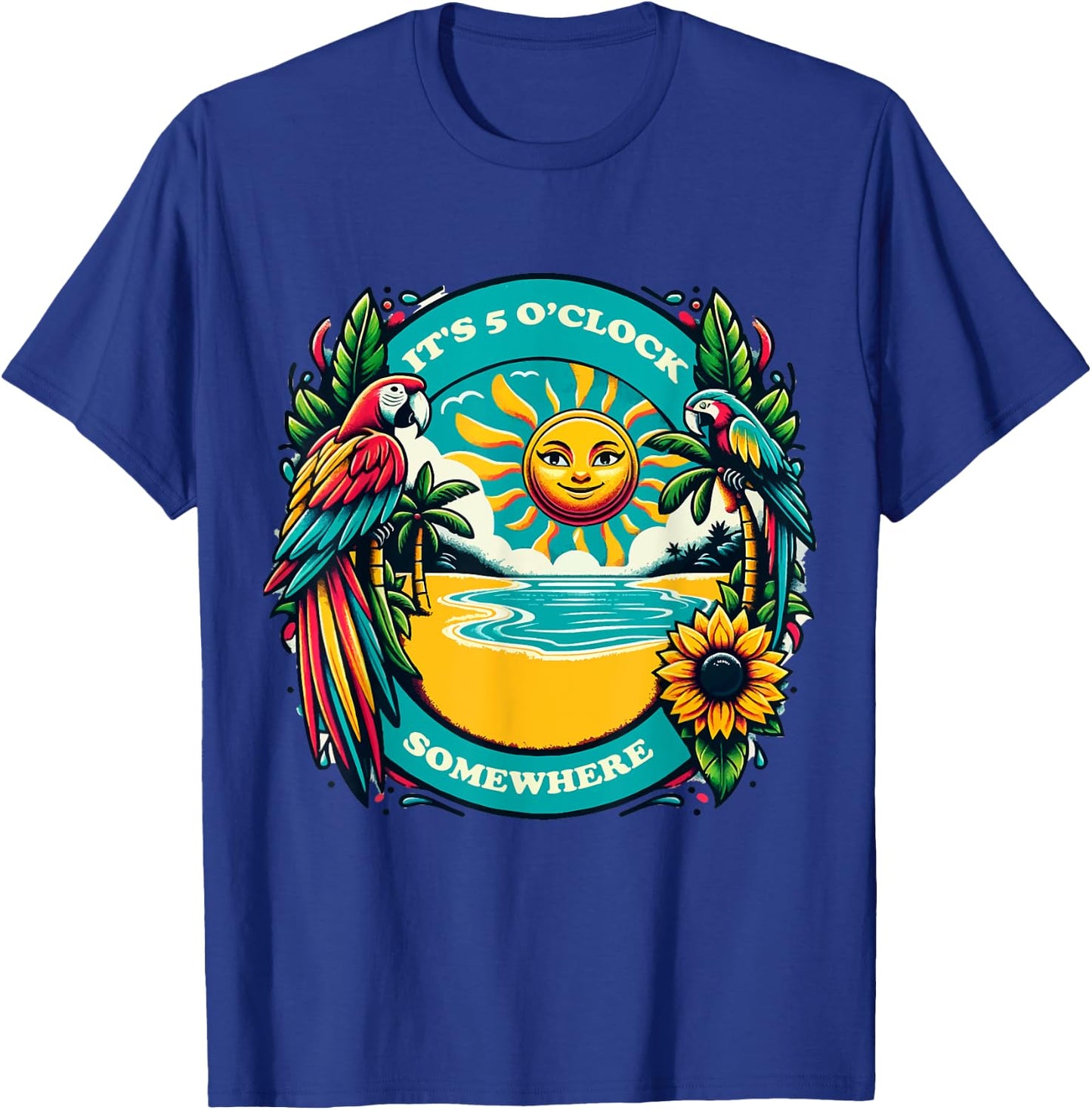 It's 5 O’clock Somewhere-Parrot Summer Beach T-Shirt - T-Shirt | Royal
