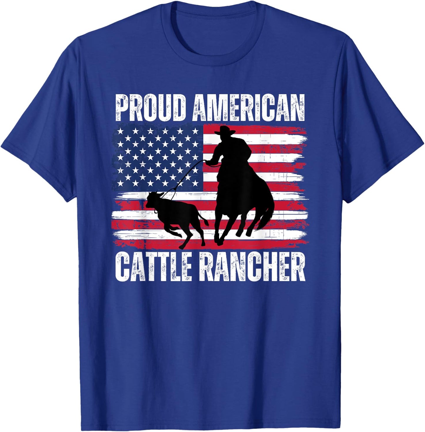 Proud American Cattle Rancher Patriotic Flag Ranchers Gifts T-Shirt - T-Shirt | Royal