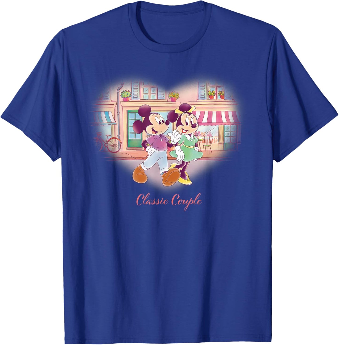 Disney Mickey & Minnie Classic Couple Retro Heart Stroll T-Shirt - T-Shirt | Royal