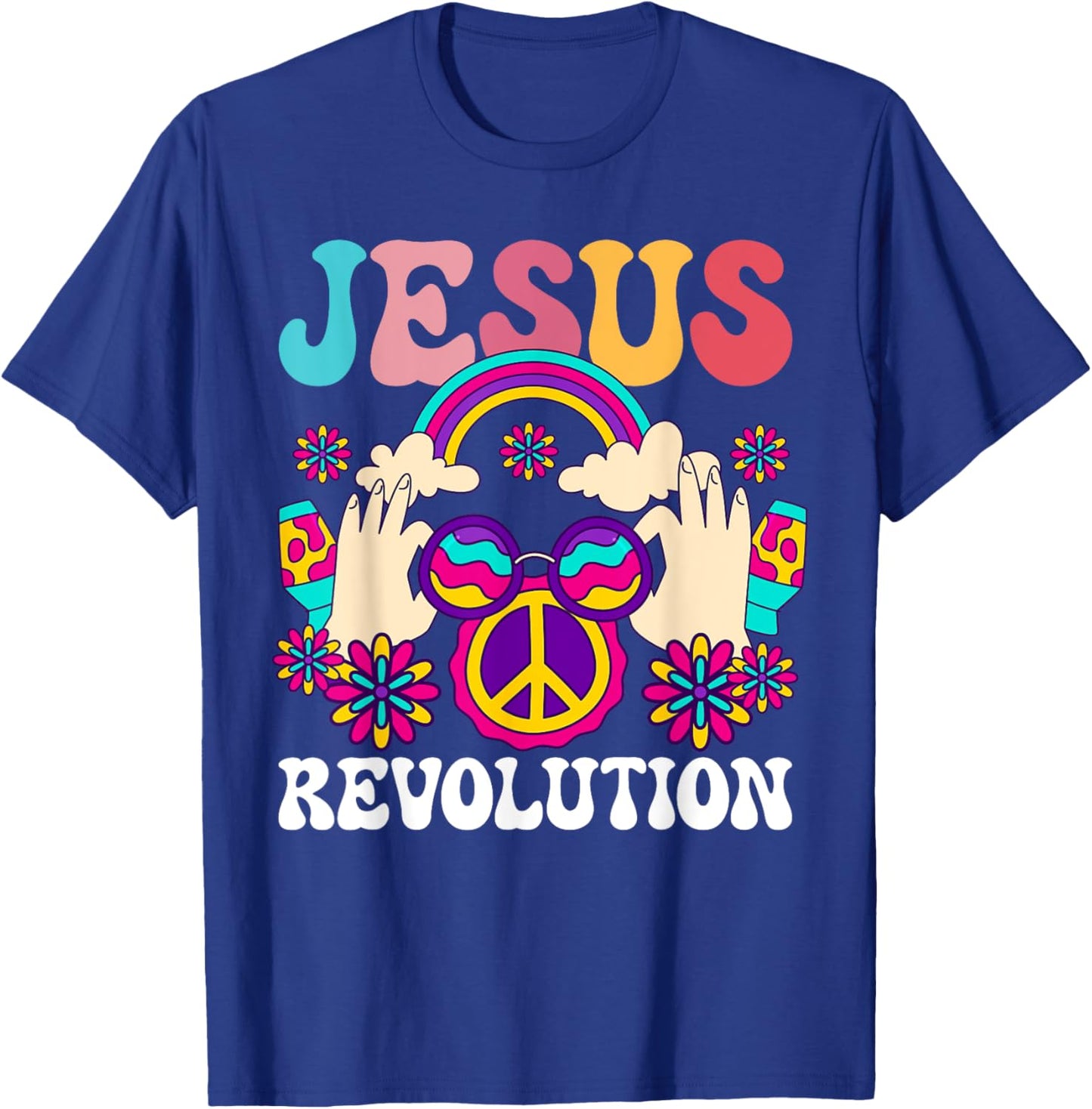 Jesus Revolution Christian Hippie Rainbow Religious Hippy T-Shirt - T-Shirt | Royal