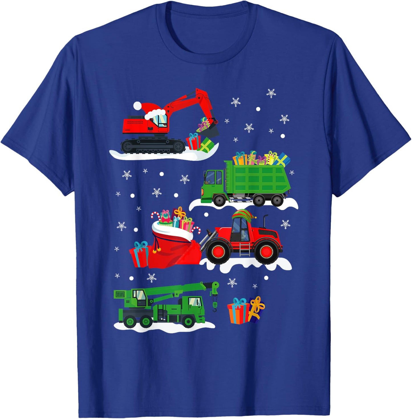Construction Vehicle Christmas Red Trucks Winter Boys Kids T-Shirt - T-Shirt | Royal