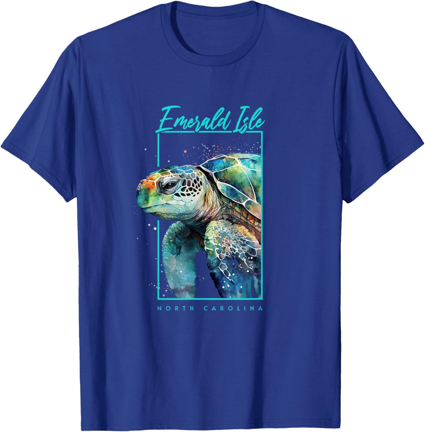 Emerald Isle NC Art Souvenir Sea Turtle Portrait T-Shirt - T-Shirt | Royal