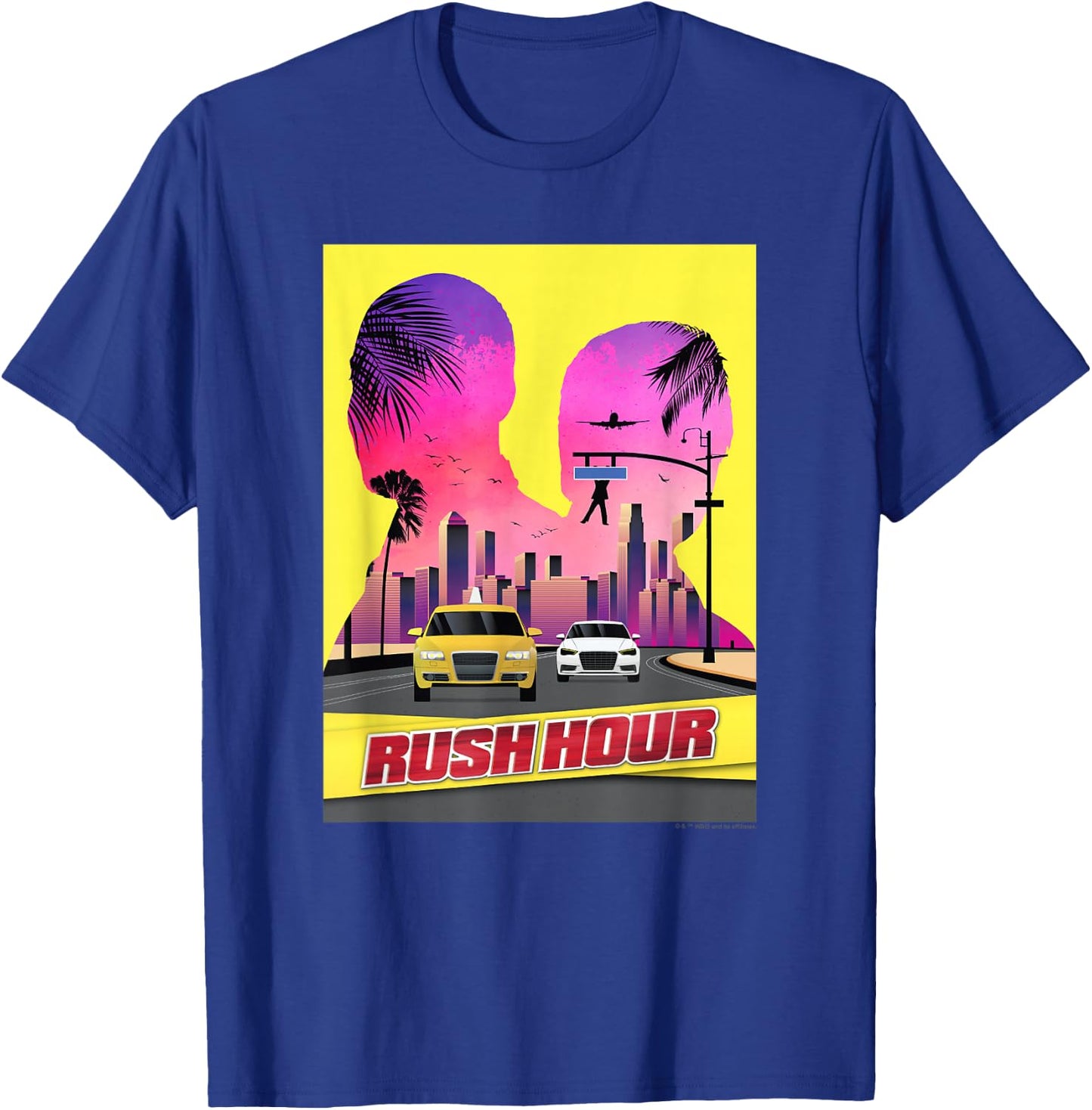 WB100 Rush Hour Retro City Skyline Partner Silhouette Poster T-Shirt - T-Shirt | Royal
