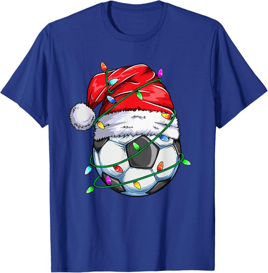 Santa Soccer Ball Sports Design- Christmas Soccer Player T-Shirt - T-Shirt | Royal