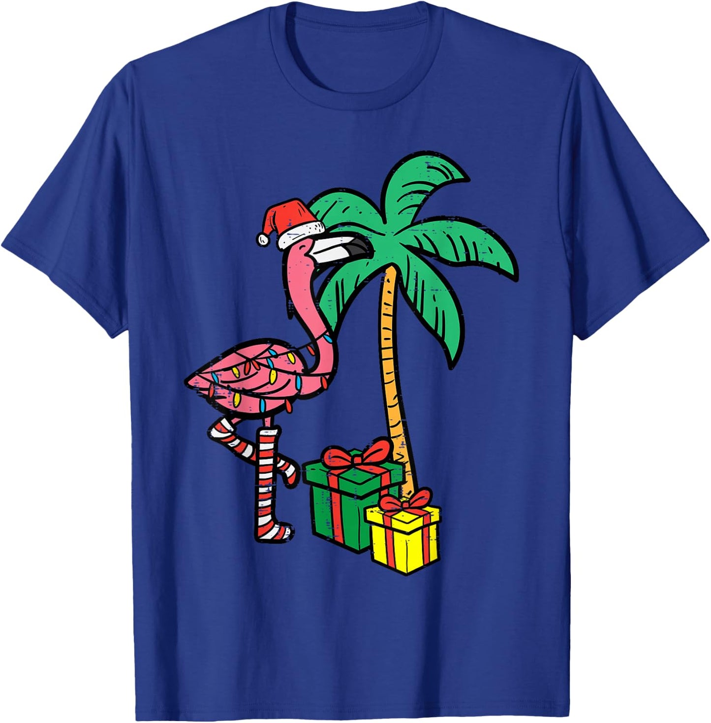 Christmas Flamingo Palm Tree Funny Xmas Beach Men Women Kids T-Shirt - T-Shirt | Royal