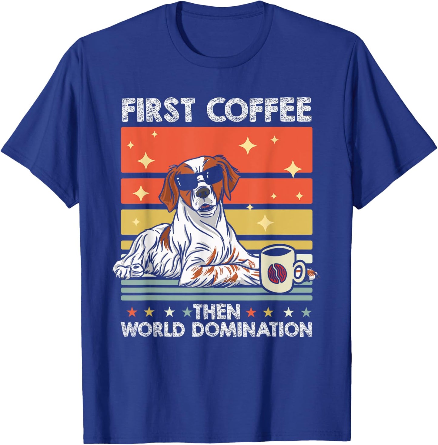 Retro Dog Breed Coffee Subglasses - Vintage Brittany Spaniel T-Shirt - T-Shirt | Royal