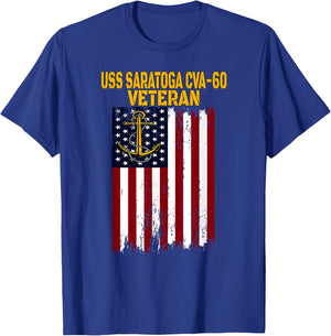 Sailor Veterans Apparel for Sons Fathers Grandpas USS Saratoga CVA-60 CV-60 Aircraft Carrier Veteran's Day T-Shirt - T-Shirt | Royal