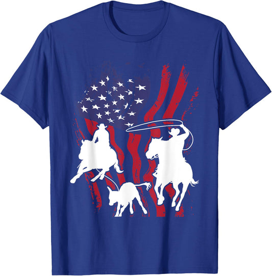 Rodeo Team Roping - Horse Riding Equestrian Header Heeler T-Shirt - T-Shirt | Royal