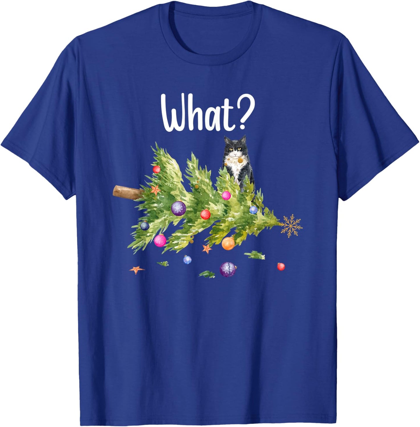 Funny Cat What Holiday Tree Christmas Men Women Kids T-Shirt - T-Shirt | Royal