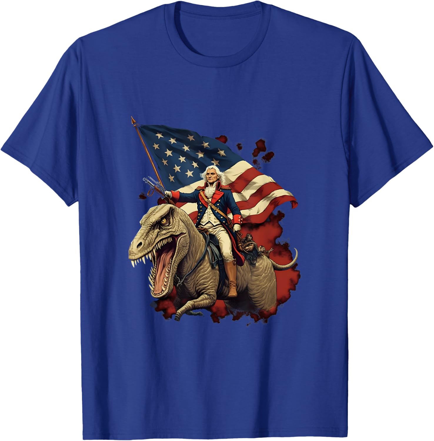 George Washington on a Dinosaur on July 4th Independence Day T-Shirt - T-Shirt | Royal