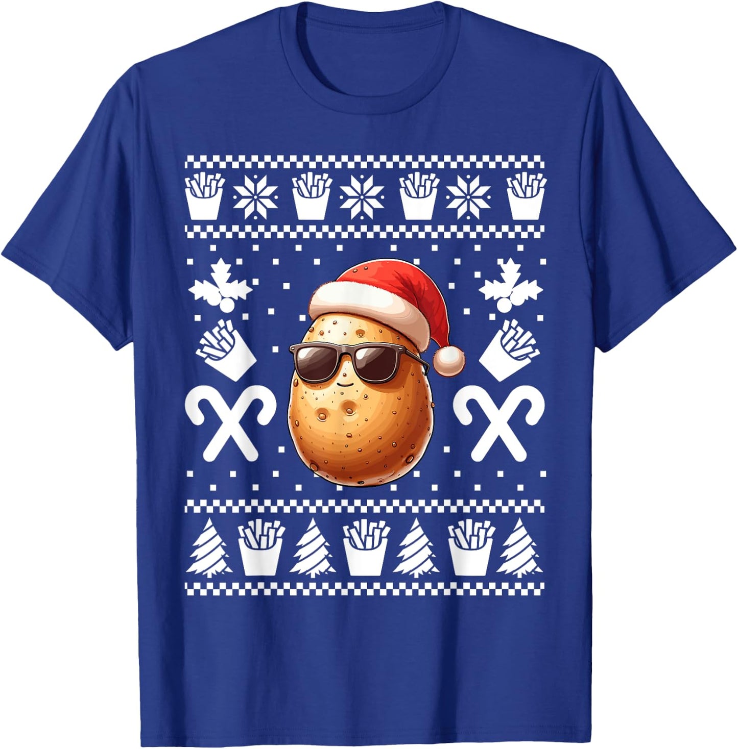 Funny Potato Christmas French Fries Pattern Xmas Season T-Shirt - T-Shirt | Royal