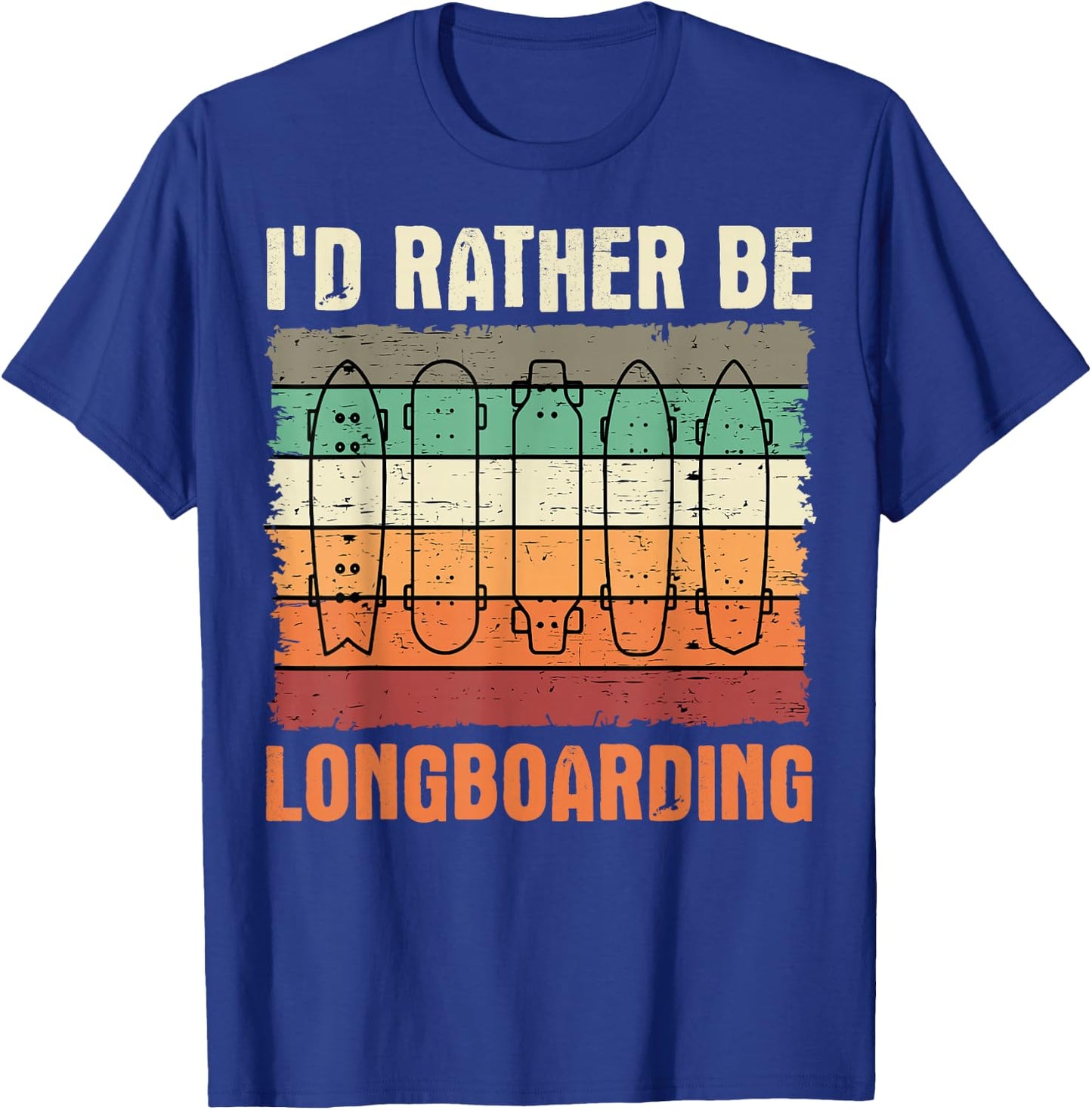 Longboard Retro Vintage Skateboarder Sidewalk Surfing T-Shirt - T-Shirt | Royal