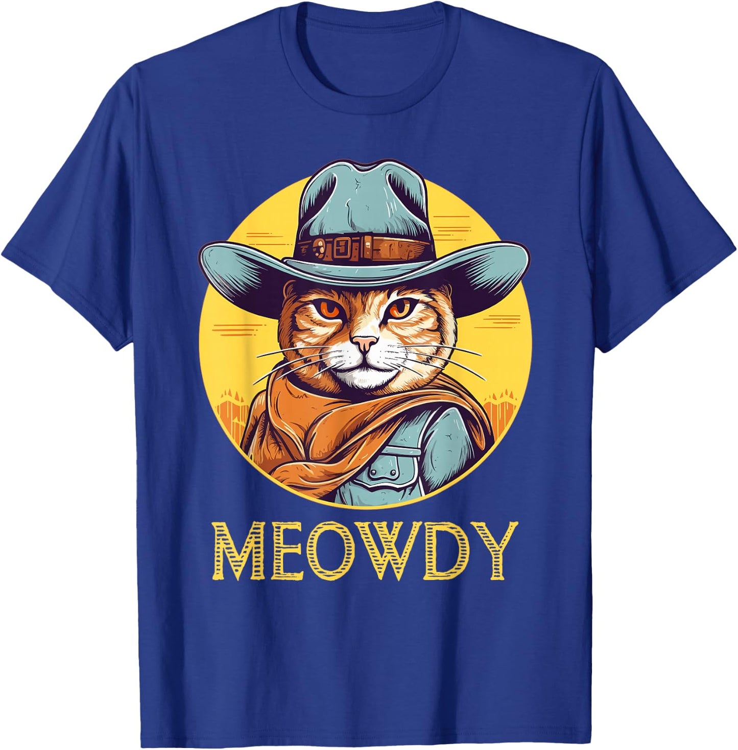 Cat Cowboy Cowgirl Women Men Kid Halloween Meow Howdy Meowdy T-Shirt - T-Shirt | Royal