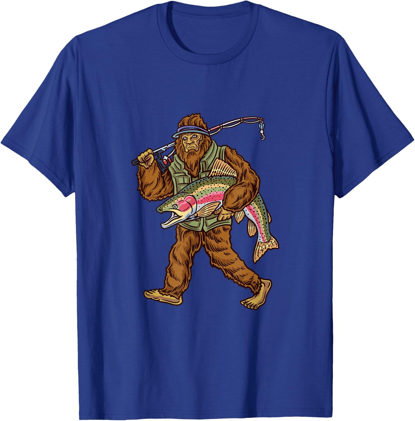 Rainbow Trout River Fishing Bigfoot Hunting Fishermen T-Shirt - T-Shirt | Royal