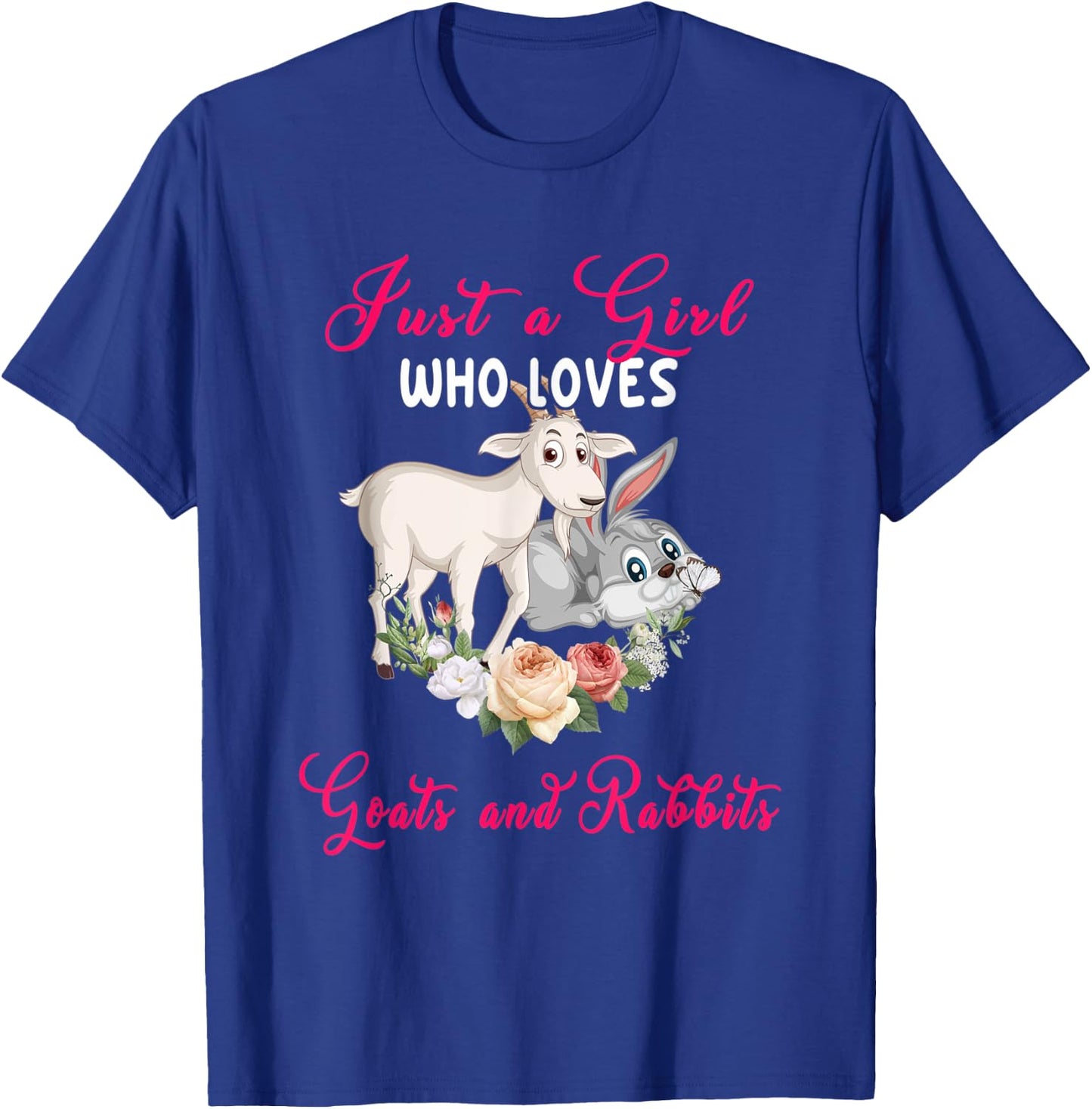 Just A Girl Who Loves Goats And Rabbits Floral Farm Animals T-Shirt - T-Shirt | Royal