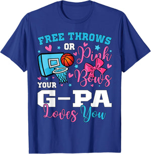 Free Throws or Pink Bows G-pa Loves You Gender Reveal T-Shirt - T-Shirt | Royal