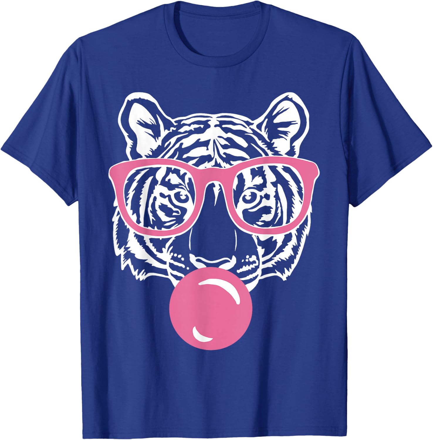 Popping Bubble Gum Tiger Smart Pink Glasses Cat and Tiger T-Shirt - T-Shirt | Royal