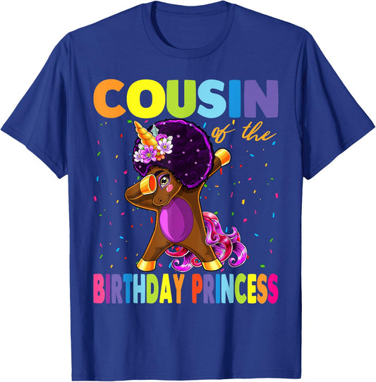 Dabbing Unicorn Afro Cousin of the Birthday Princess T-Shirt - T-Shirt | Royal