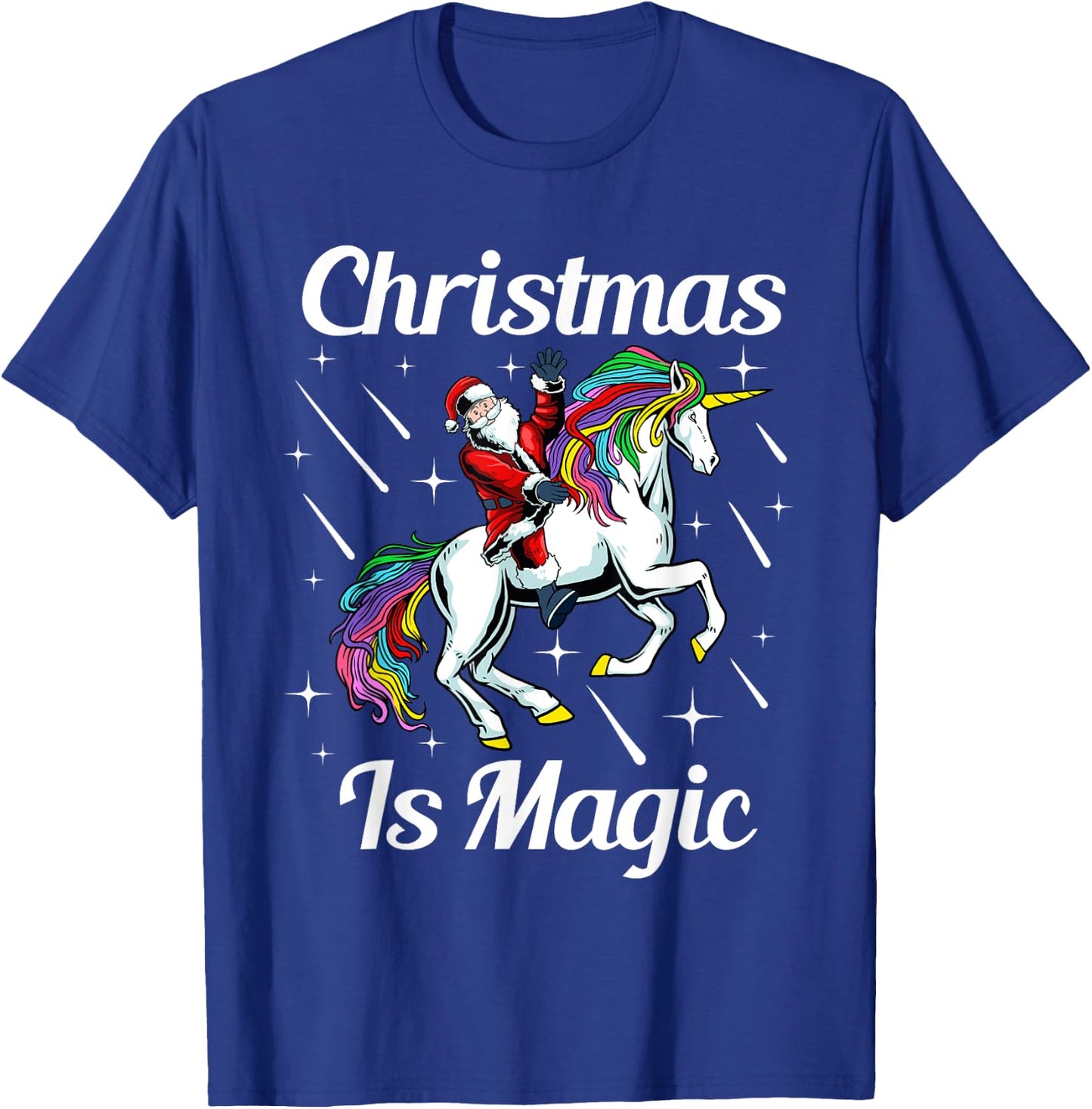 Christmas Is Magic Pajama Cute Santa Riding Unicorn X-Mas T-Shirt - T-Shirt | Royal