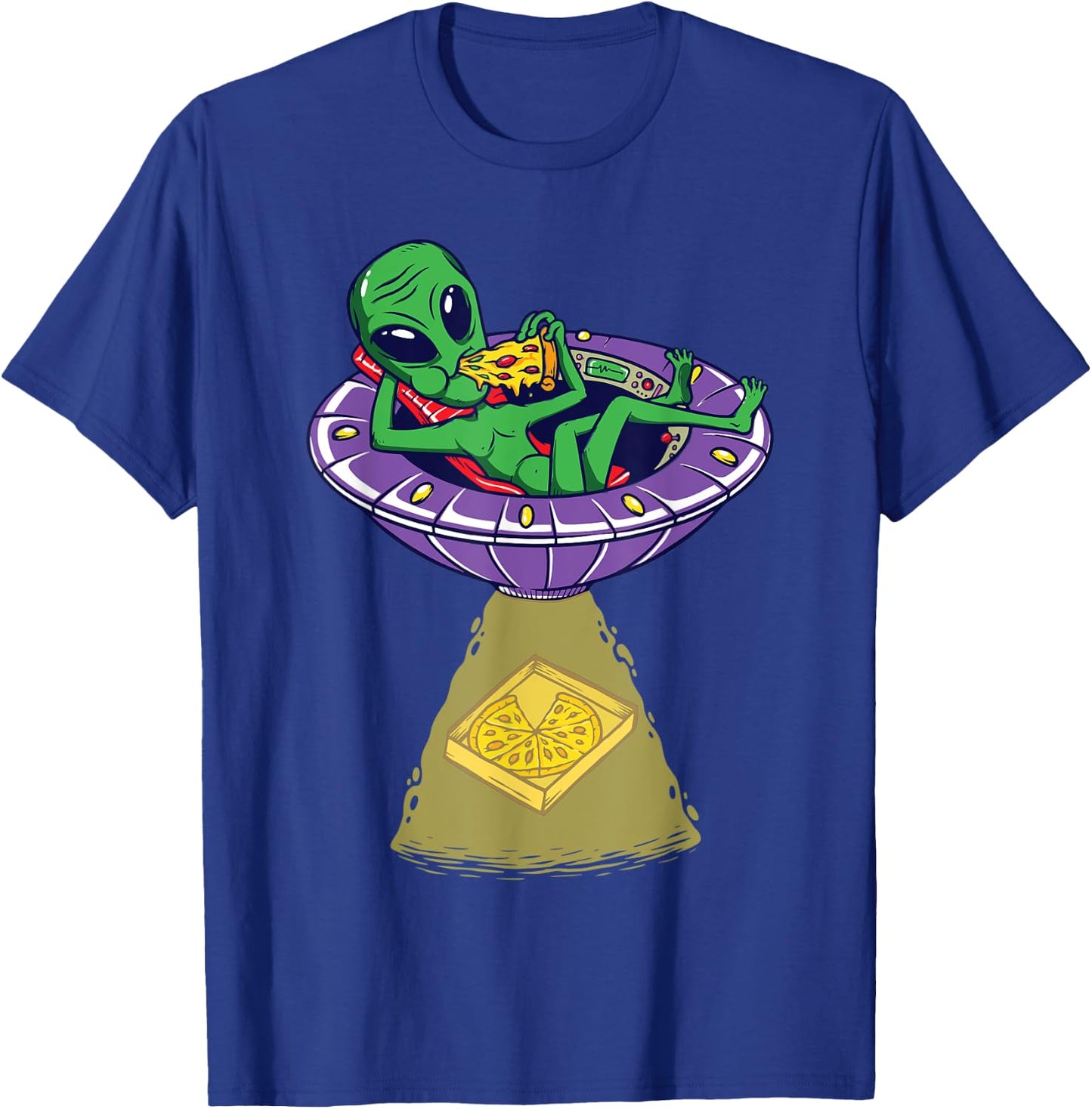 Relaxed Alien Enjoy Eating And Abducting Pizza In UFO T-Shirt - T-Shirt | Royal