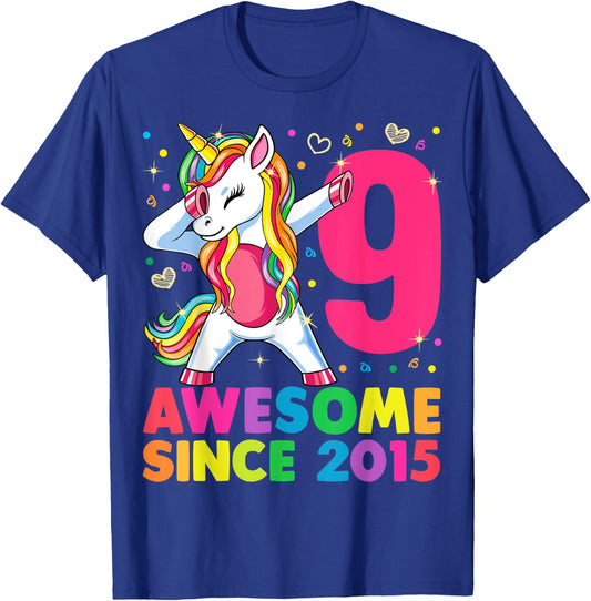 9 Years Old Unicorn Dabbing 9th Birthday Girl Unicorn Party T-Shirt - T-Shirt | Royal