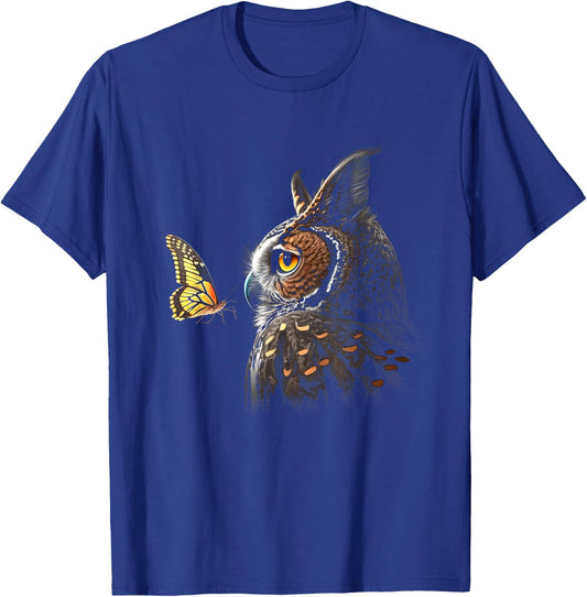 Owl With Butterfly Owl Lover Night Owl Bird T-Shirt - T-Shirt | Royal